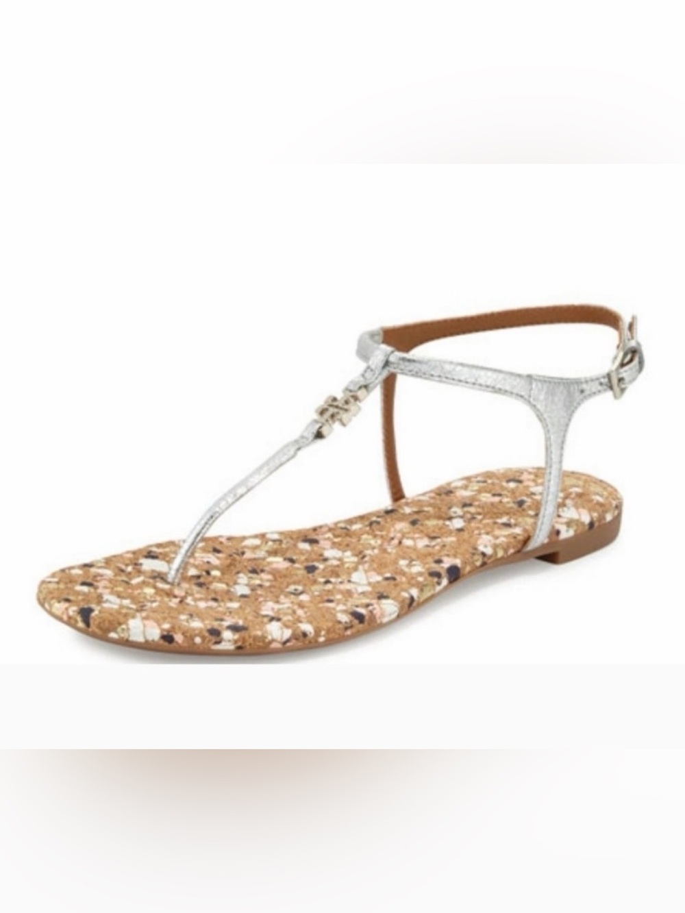 TORY BURCH Marion Confetti Quilted Silver Thong Leather Sandals - Sz 11